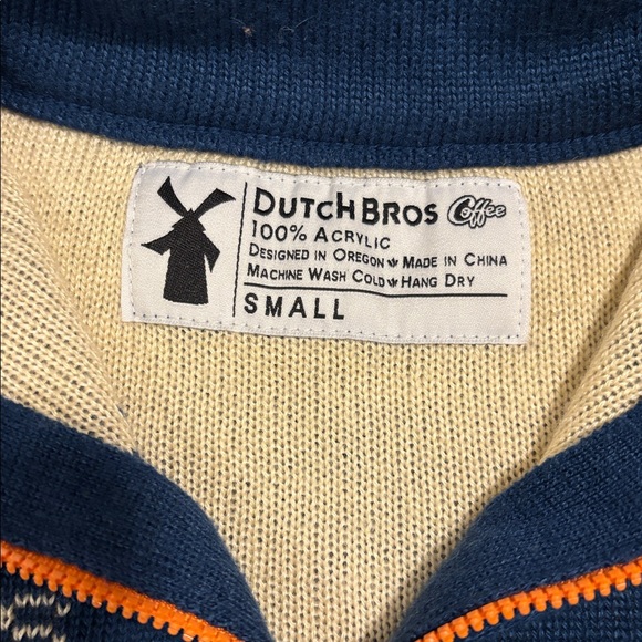 Dutch Bros Coffee Unisex Quarter Zip Alpine Knit Sweater Sunset Mountains Stripe - Picture 3 of 9